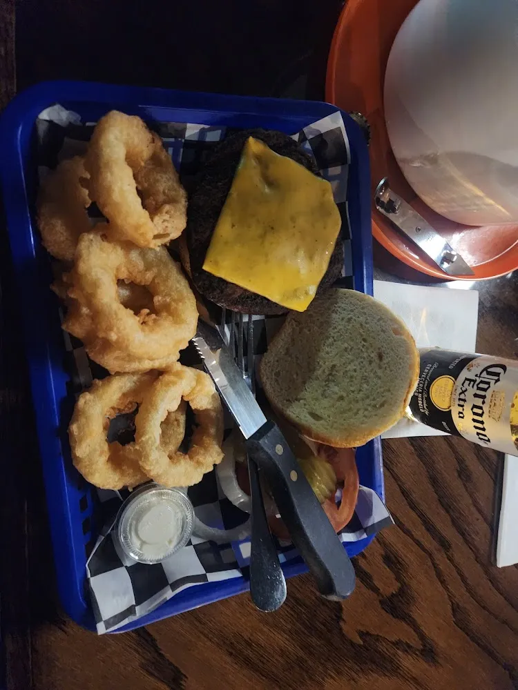 1 2 PD Burger and Onion Rings